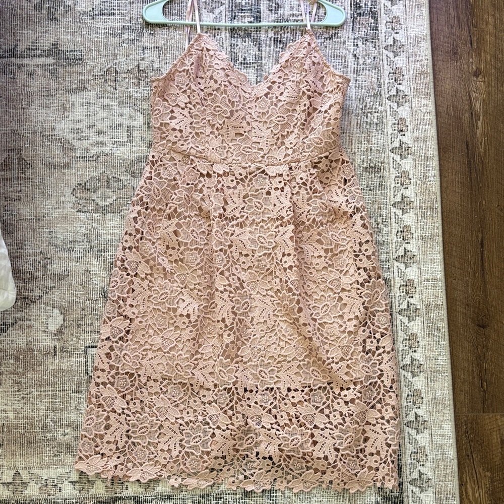 Astr Lace Midi Dress in Blush Pink